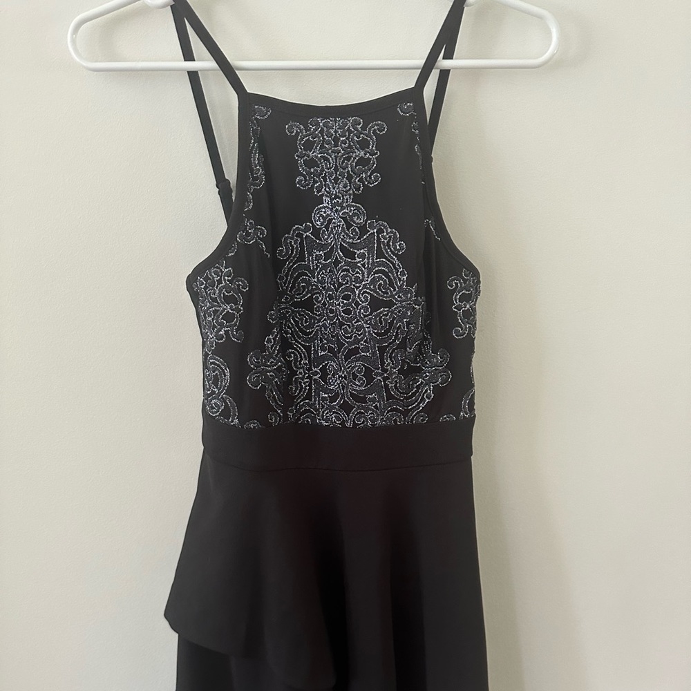 Black Halter Dress with Embroidered Top